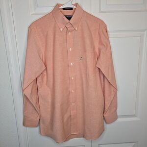 Men's Stafford Sunset Coral Peach wrinkle free Oxford button-down dress shirt 15